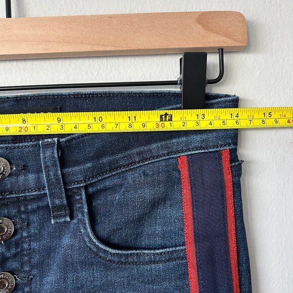 Veronica Beard Carolyn 10” Baby Boot Jeans Midinight w/ Fray Navy Red Size 26 - Picture 7 of 10